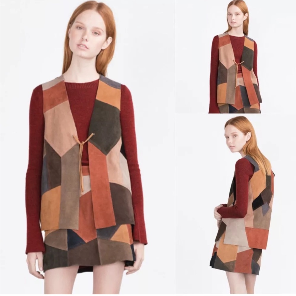 Zara Genuine Leather Patchwork Vest - image 1